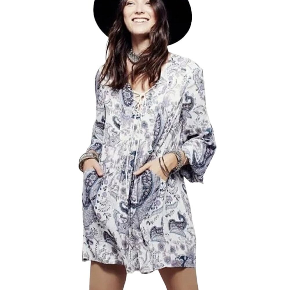 FREE PEOPLE Rain or Shine Lace-Up Mini Dress - Size XS